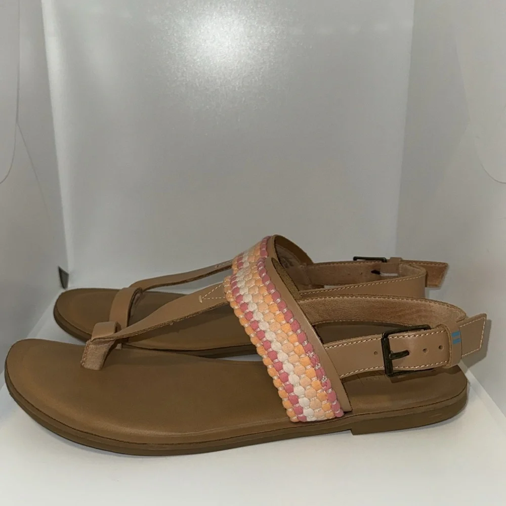 TOMS‎ Bree Leather Slingback Sandals w Ring Toe Women’s 9.5 Boho Woven Accent